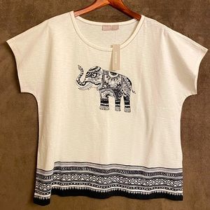 Chico's White and Black Elephant Print Short Sleeve Tee